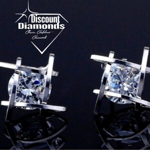 Geometric Designed Round White Sapphire Earrings on 925 Silver